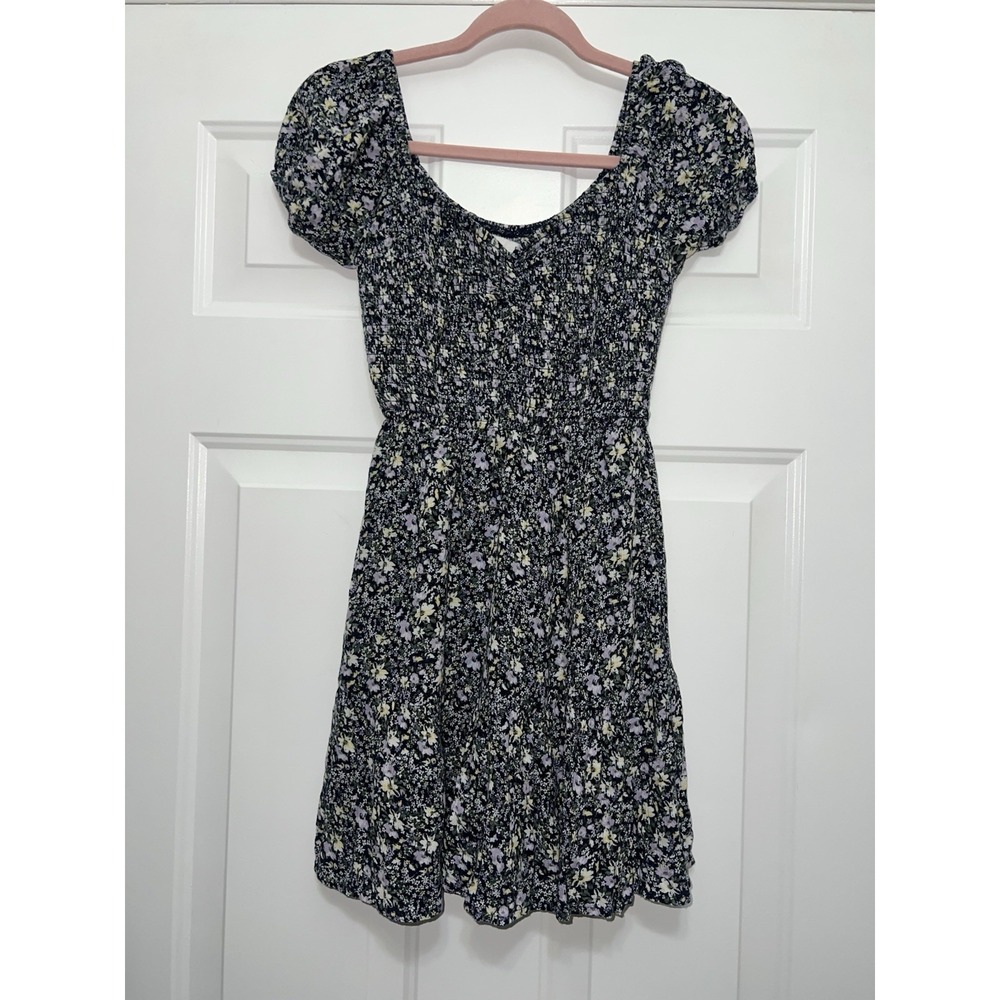 Hollister Size Small Bloomcore Purple Floral Babydoll Smocked Dress Cottagecore